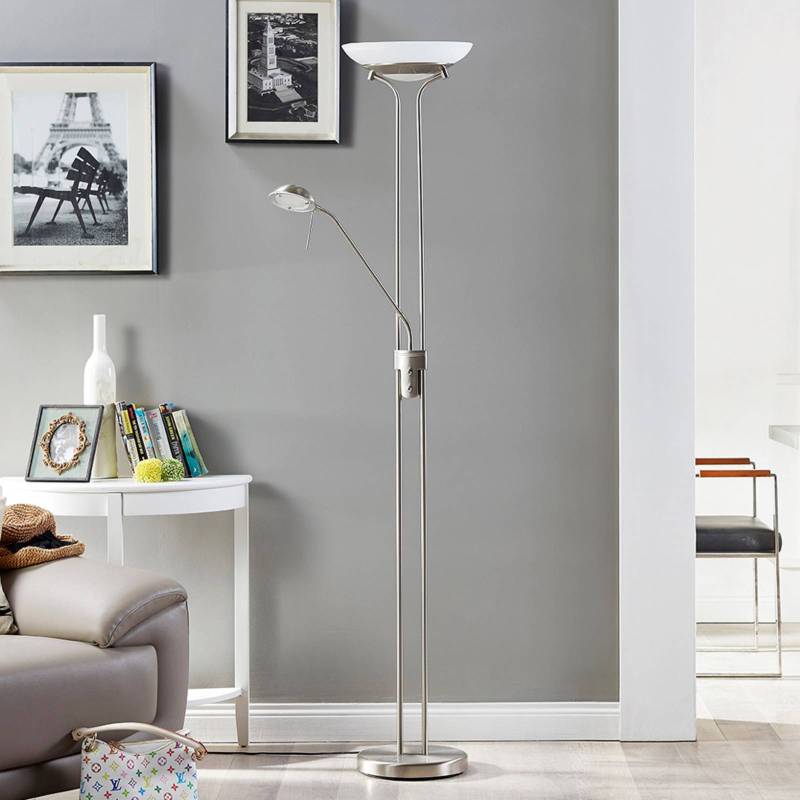 Lindby LED-Stehlampe Yveta, nickelfarben, Leselampe, dimmbar von LINDBY