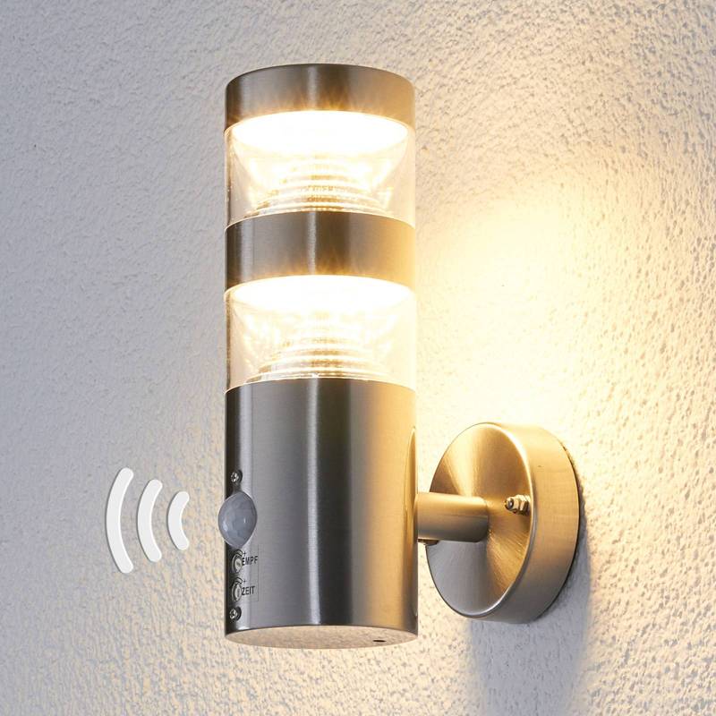 Lindby LED-Außenwandleuchte Lanea, 22 cm, Edelstahl, Sensor von LINDBY