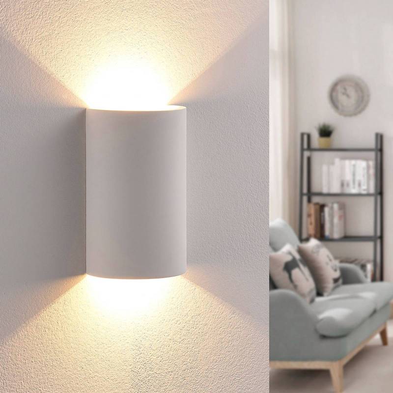 Lindby LED-Wandleuchte Jenke, Höhe 16 cm, weiß, Gips von LINDBY