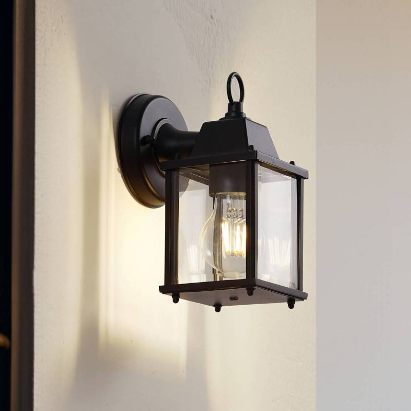 Lindby Außenwandleuchte Rurik, schwarz, Glas, Aluminium, E27 von LINDBY