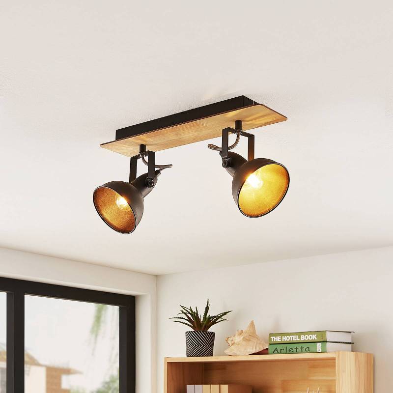 Lindby Deckenlampe Aylis, 2-flg., 40 cm, schwarz, Holz, E14 von LINDBY