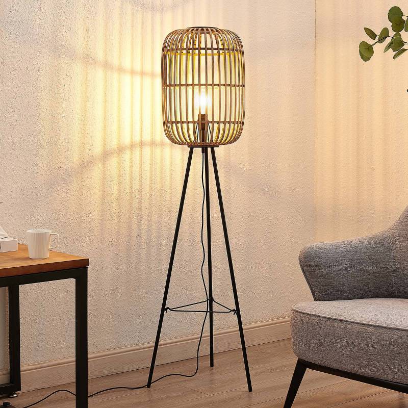 Lindby Stehleuchte Canyana, 139 cm, natur, Rattan, Tripod von LINDBY