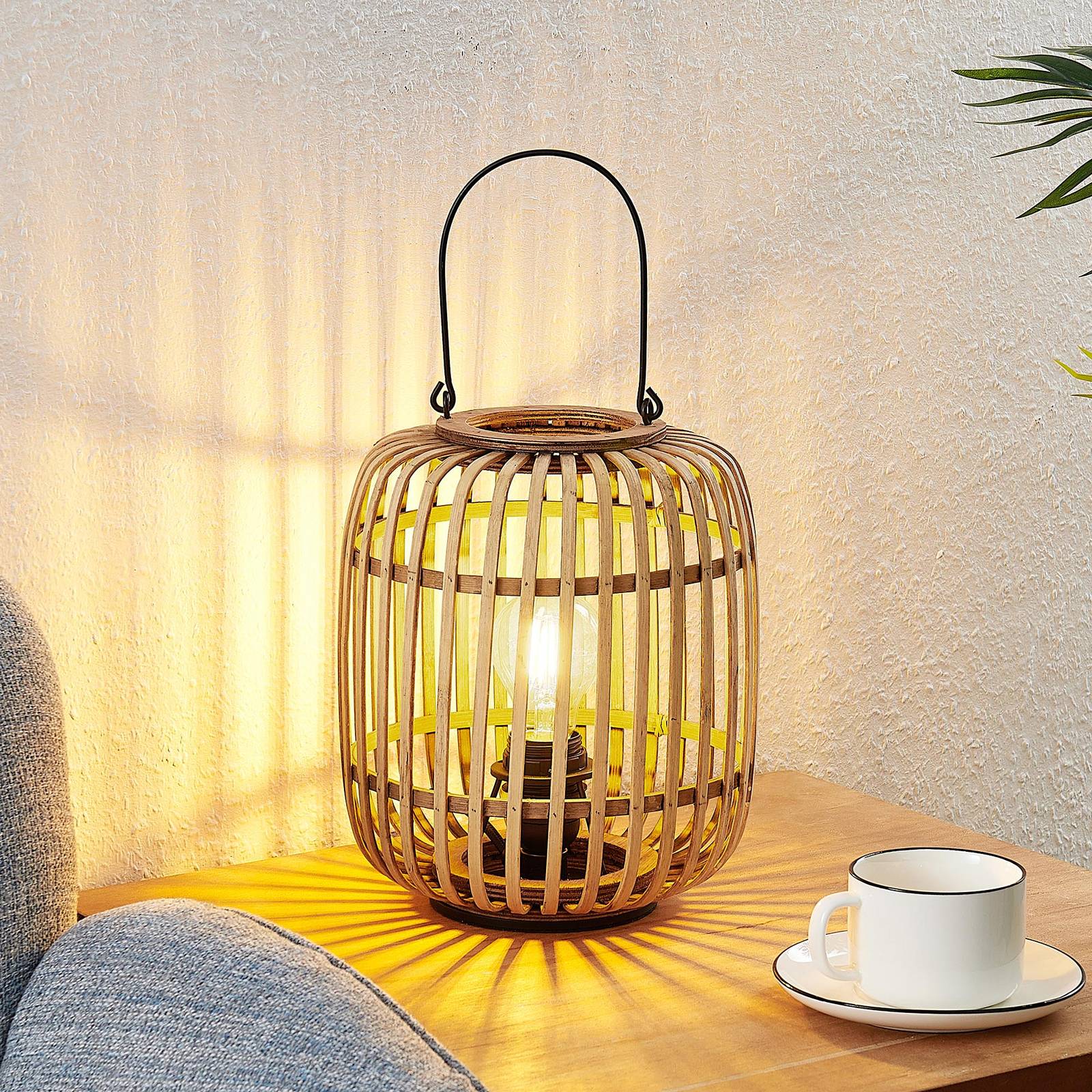 Lindby Tischlampe Canyana, natur, Rattan, 27 cm hoch von LINDBY