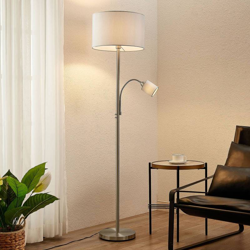 Lindby Stehleuchte Colima, grau, Stoff, Leselampe, 170cm von LINDBY
