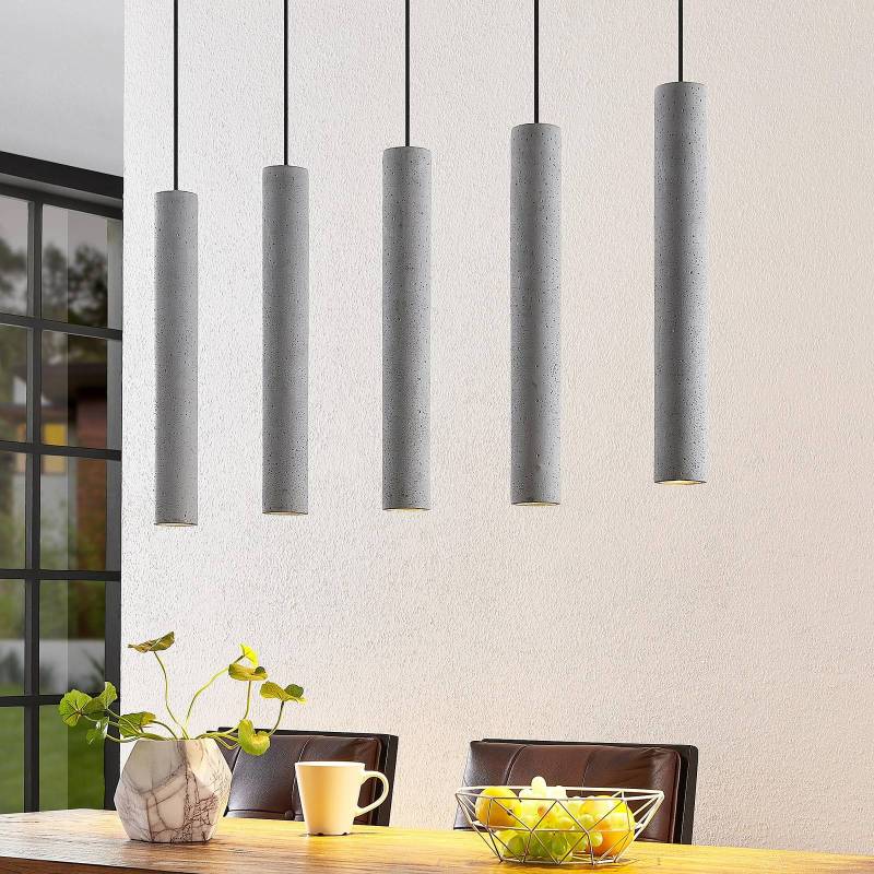 Lindby  Pendellampe Concretto, 100 cm, grau, 5-flg., Beton von LINDBY
