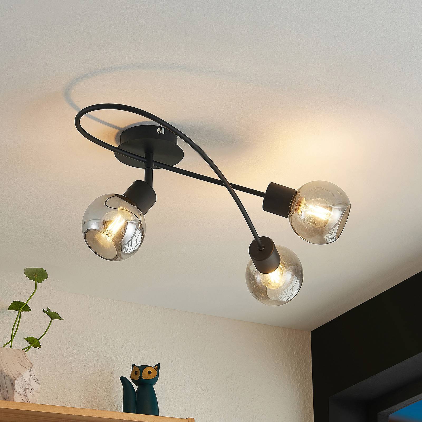 Lindby Deckenlampe Elaina, 54 cm, 3-flg., schwarz/rauch, E14 Lindby Deckenlampe Elaina, 54 cm, 3-flg., schwarz/rauch, E14 von LINDBY