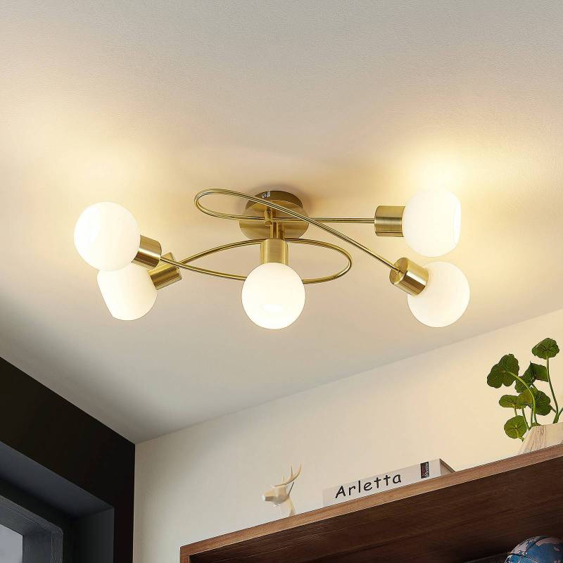 Lindby Deckenlampe Elaina, 66cm, 5-flg., messingfarben, Glas von LINDBY