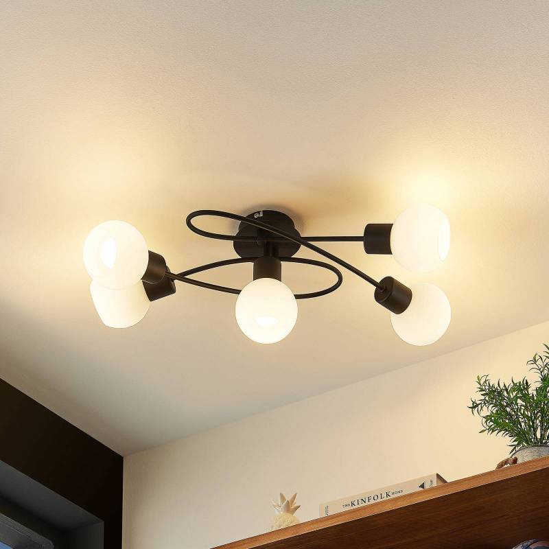 Lindby Deckenlampe Elaina, 66 cm, 5-flg., schwarz/weiß, E14 von LINDBY