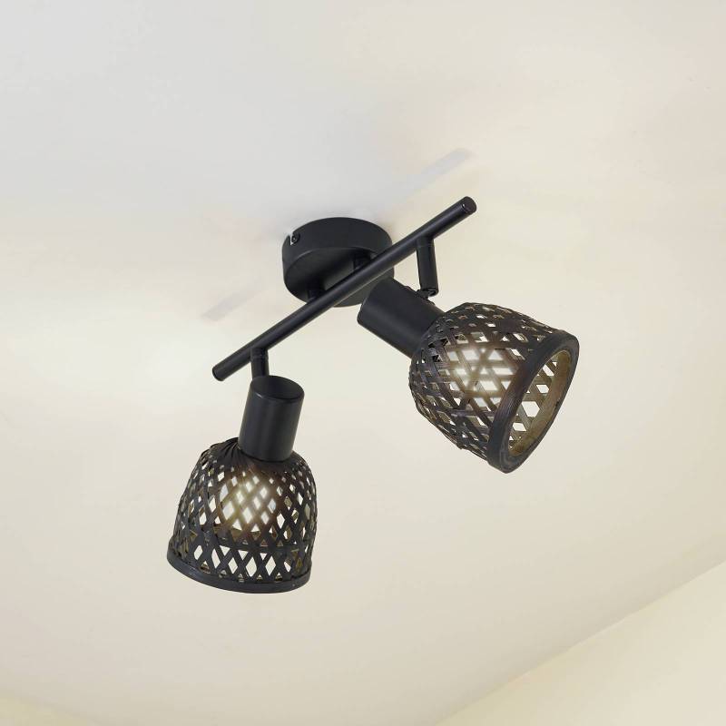 Lindby Deckenleuchte Eskil, 2-flg., schwarz, Bambus, Ø 10 cm von LINDBY