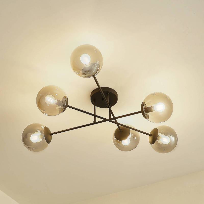Lindby Deckenleuchte Isamer, rauchgrau, Ø 80 cm, Kugel von LINDBY