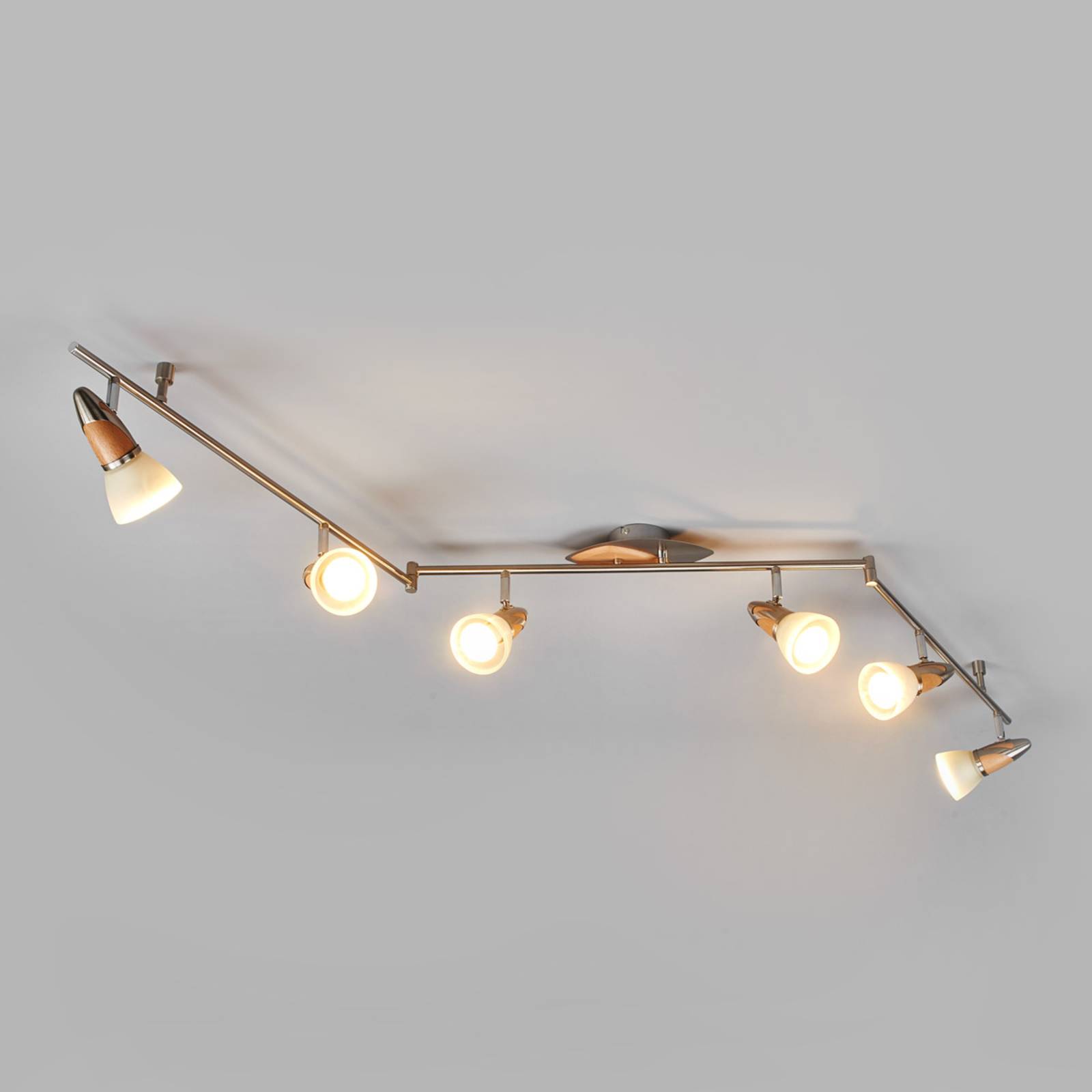 Lindby Deckenleuchte Marena, 6-flg., Glas, Holz, 180 cm lang Lindby Deckenleuchte Marena, 6-flg., Glas, Holz, 180 cm lang von LINDBY
