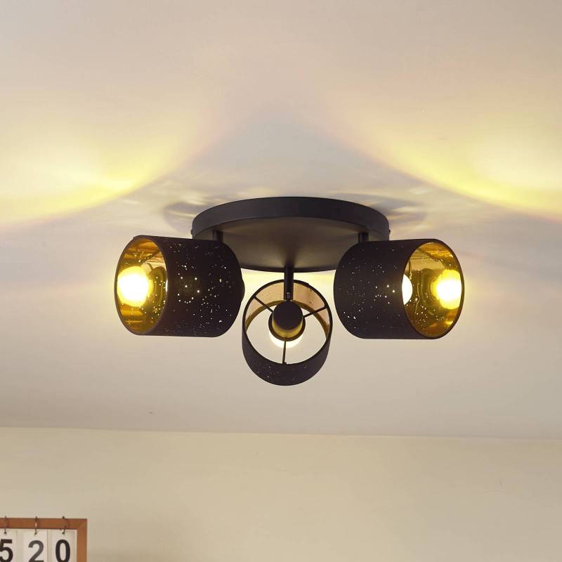 Lindby Deckenleuchte Vasilia, 3-flammig, schwarz/gold, Stoff von LINDBY