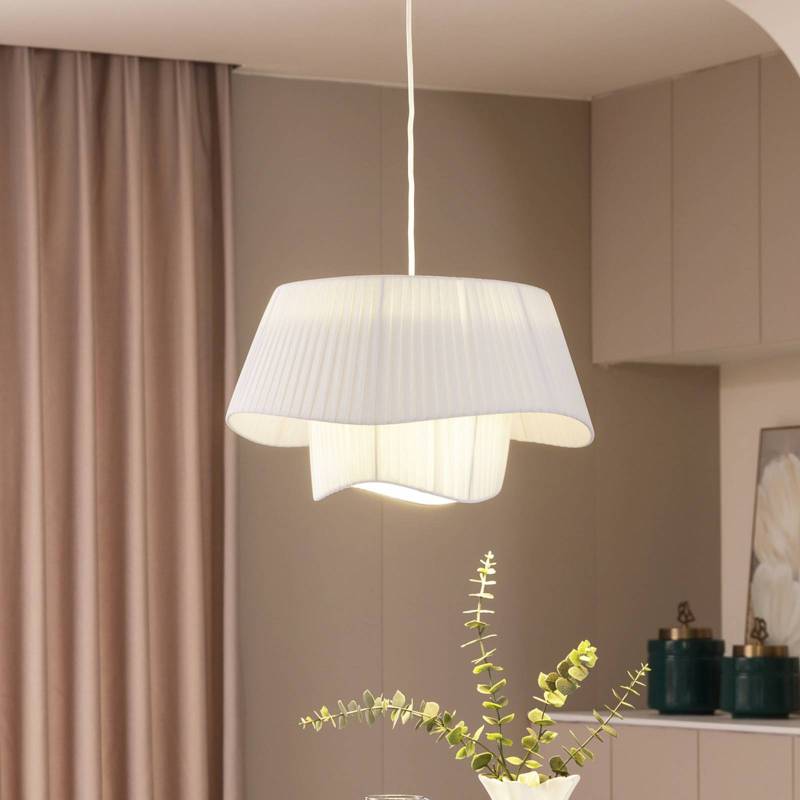 Lindby Hängeleuchte Eryndor, weiß, Textil, Ø 47 cm, E27 von LINDBY