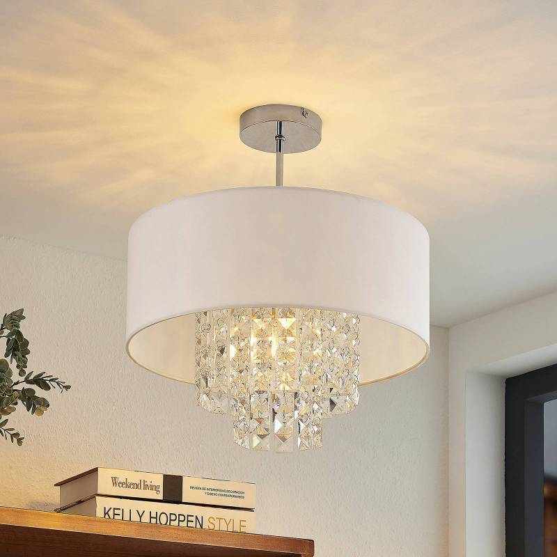 Lindby Deckenleuchte Estera, Ø 40 cm, weiß, chrom, Behang von LINDBY