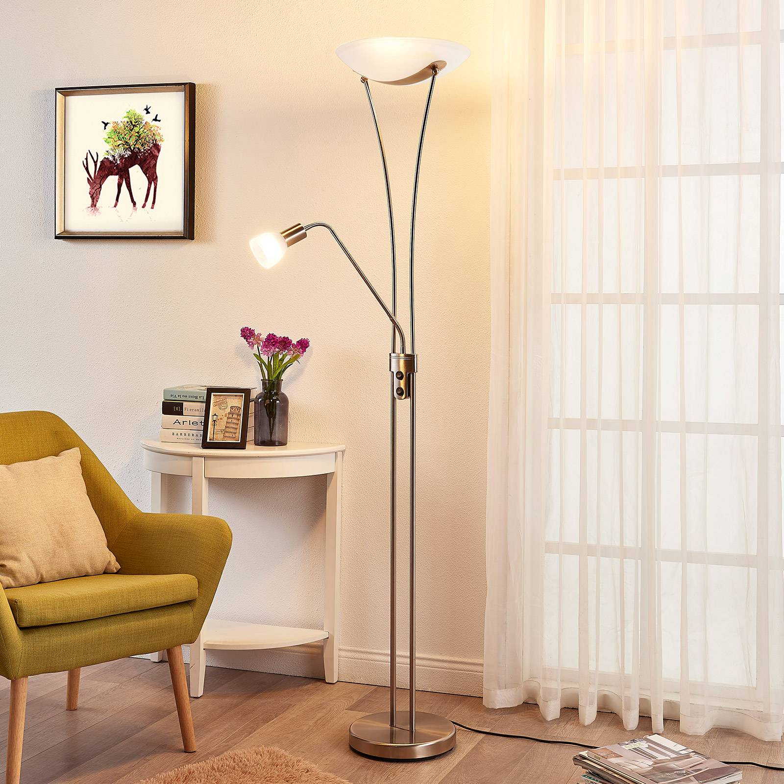 Lindby Stehlampe Felicia, nickel, 180 cm, E27, Leselicht Lindby Stehlampe Felicia, nickel, 180 cm, E27, Leselicht von LINDBY