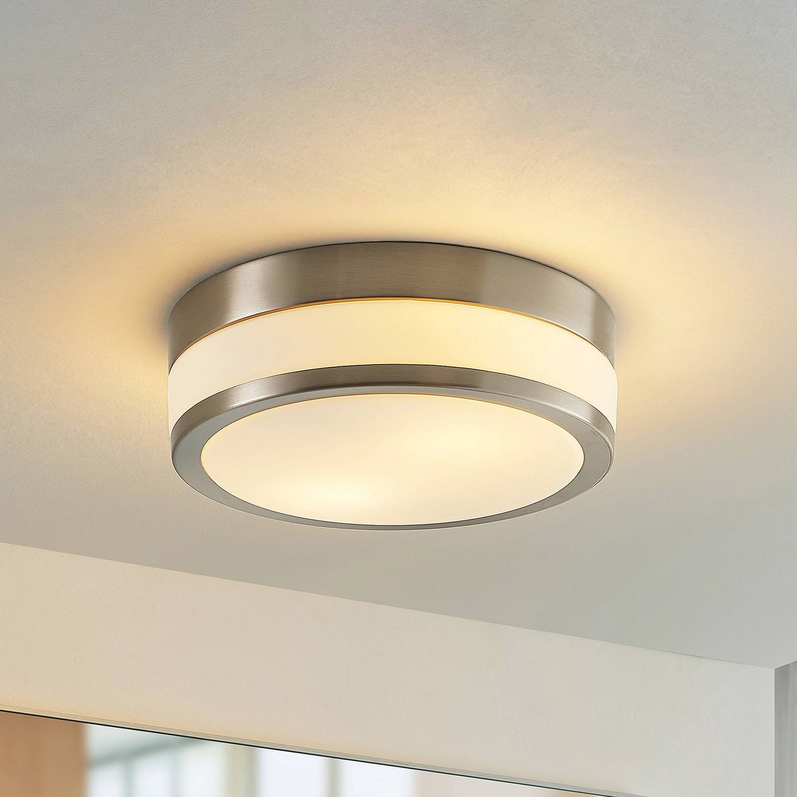 Lindby Deckenlampe Flavi, Ø 28 cm, nickel, Glas, IP44, E27 Lindby Deckenlampe Flavi, Ø 28 cm, nickel, Glas, IP44, E27 von LINDBY