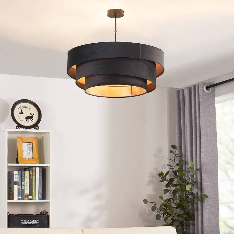 Lindby Deckenlampe Jusari, schwarz, Textil, Ø 56 cm, E27 von LINDBY