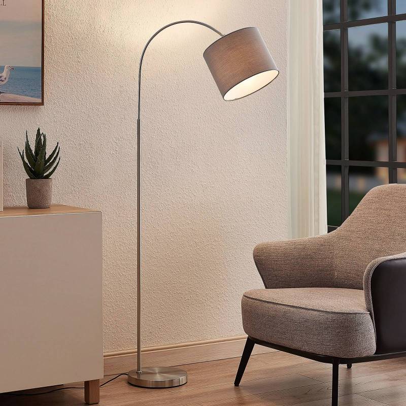 Lindby Stehleuchte Keriba, nickel/taupe, Stoff, 150cm, E27 von LINDBY