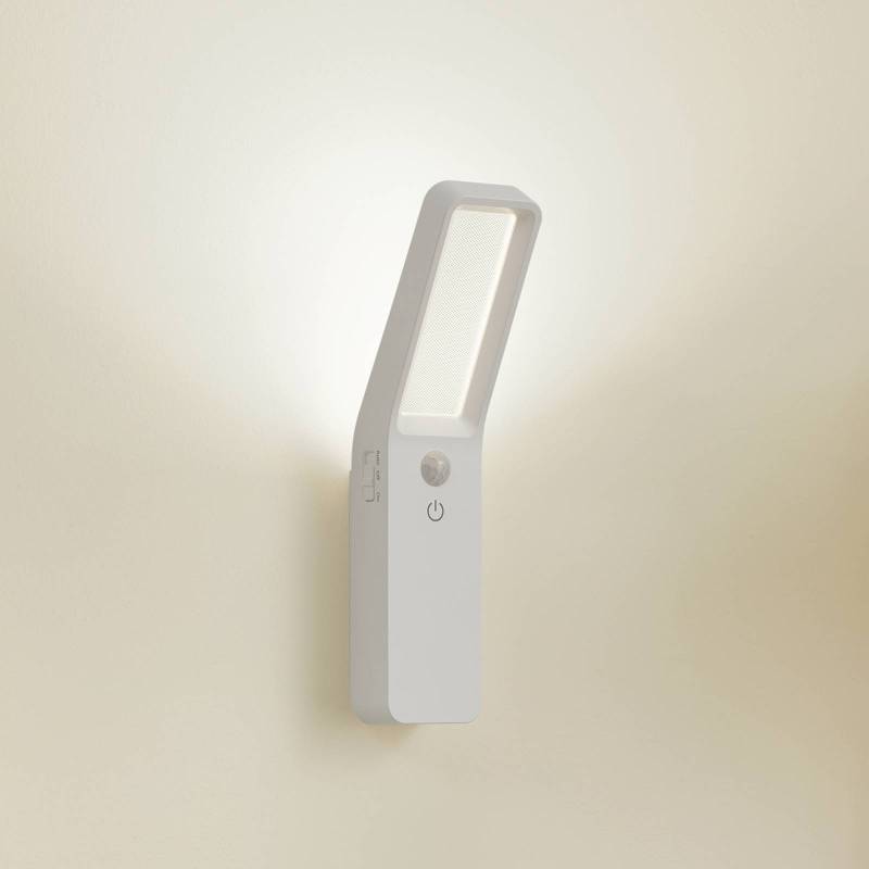 Lindby LED-Akku-Wandleuchte Taska, weiß, Kunststoff, Sensor von LINDBY