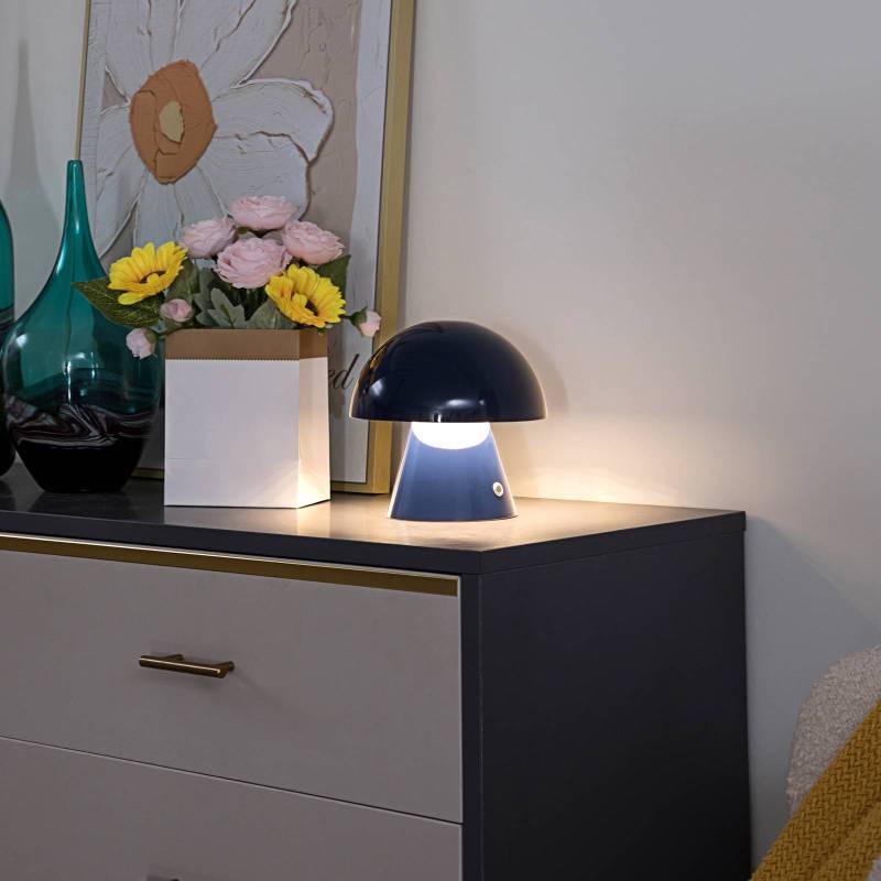 Lindby LED-Akkutischlampe Nevijo, blau, Ø18cm, USB, Dimmer von LINDBY