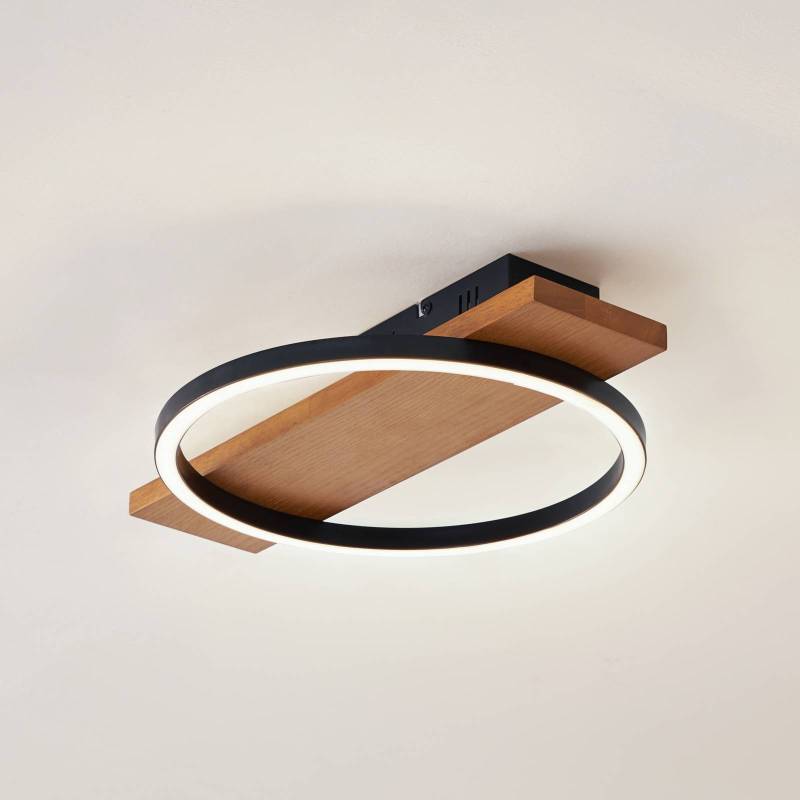 Lindby LED-Deckenlampe Galad, schwarz, Holz, 30 cm, dimmbar von LINDBY