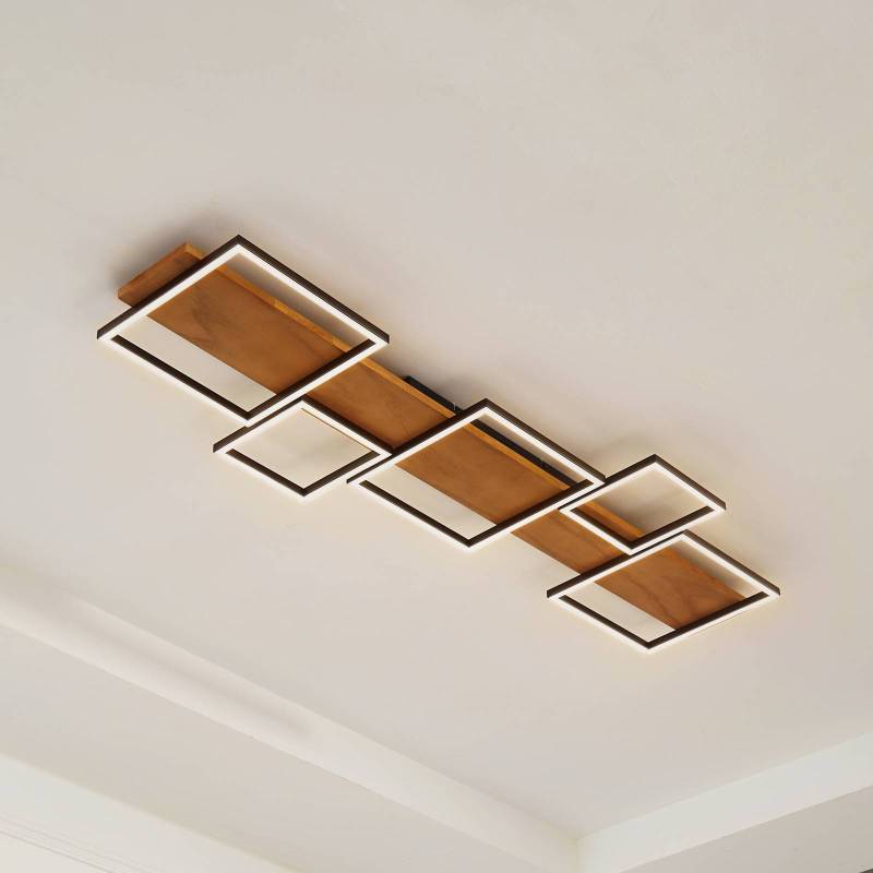 Lindby LED-Deckenlampe Galad, schwarz, Holz, 5-flg., 140 cm von LINDBY