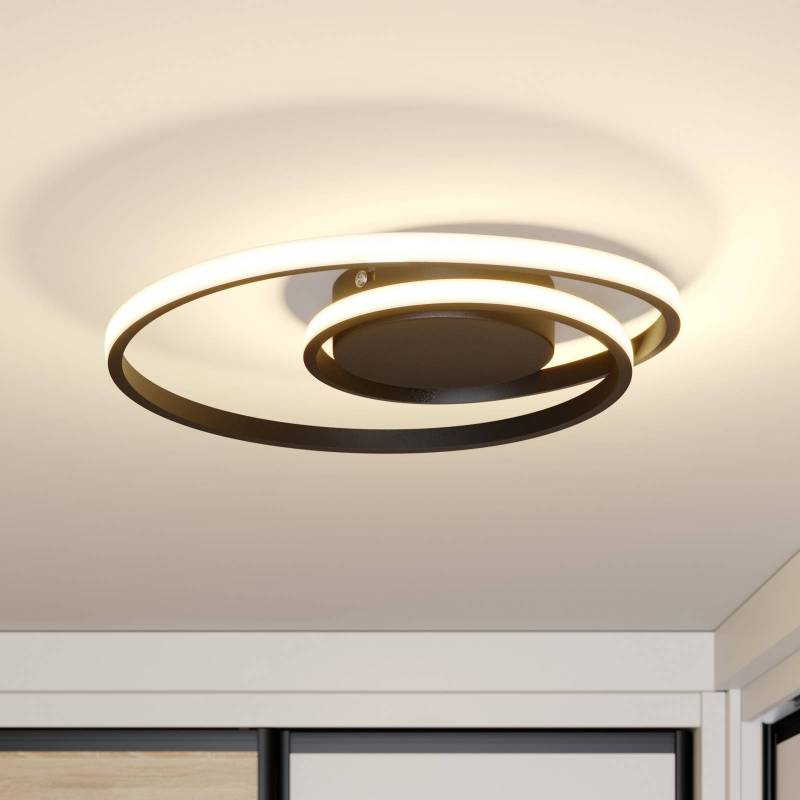 Lindby LED-Deckenleuchte Kyron, schwarz, Alu, dimmbar, Ø45cm von LINDBY