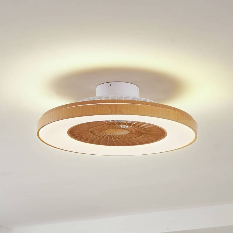 Lindby LED-Deckenventilator Teleo, Ø 58 cm, holzfarben, CCT von LINDBY