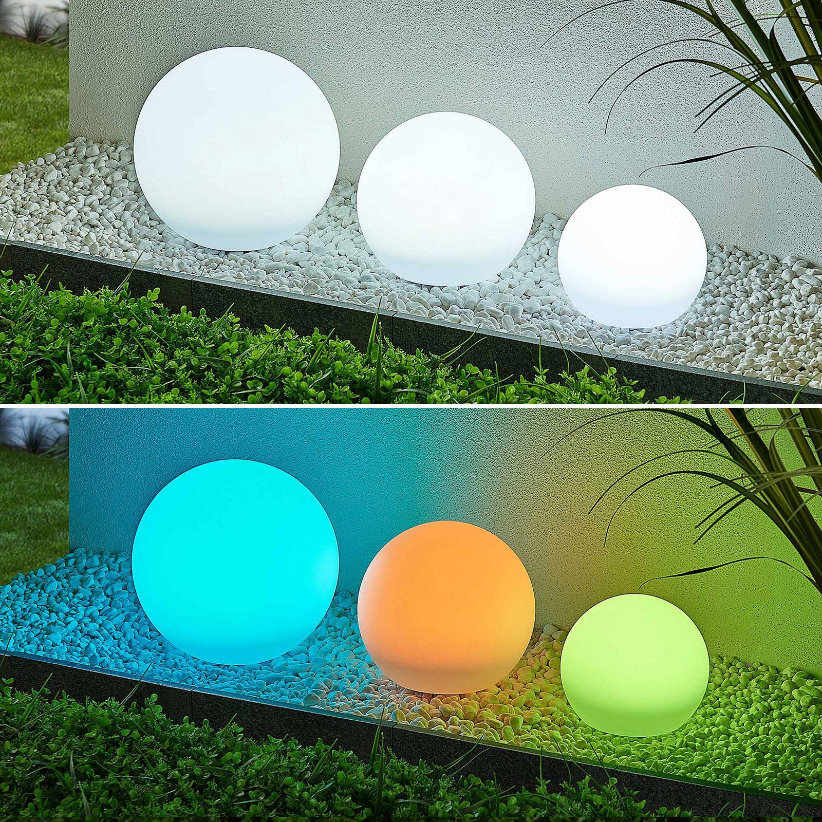 Lindby LED-Solarlampen Lago, RGBW, 3er-Set, Kugeln, Erdspieß Lindby LED-Solarlampen Lago, RGBW, 3er-Set, Kugeln, Erdspieß von LINDBY