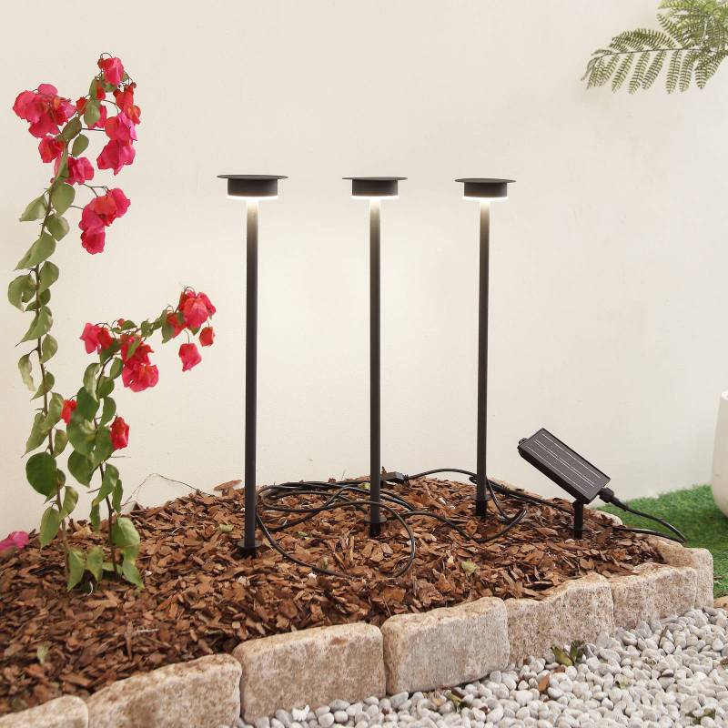 Lindby LED-Solarleuchte Lyris, 3er-Set, schwarz, Alu, 3.000K von LINDBY