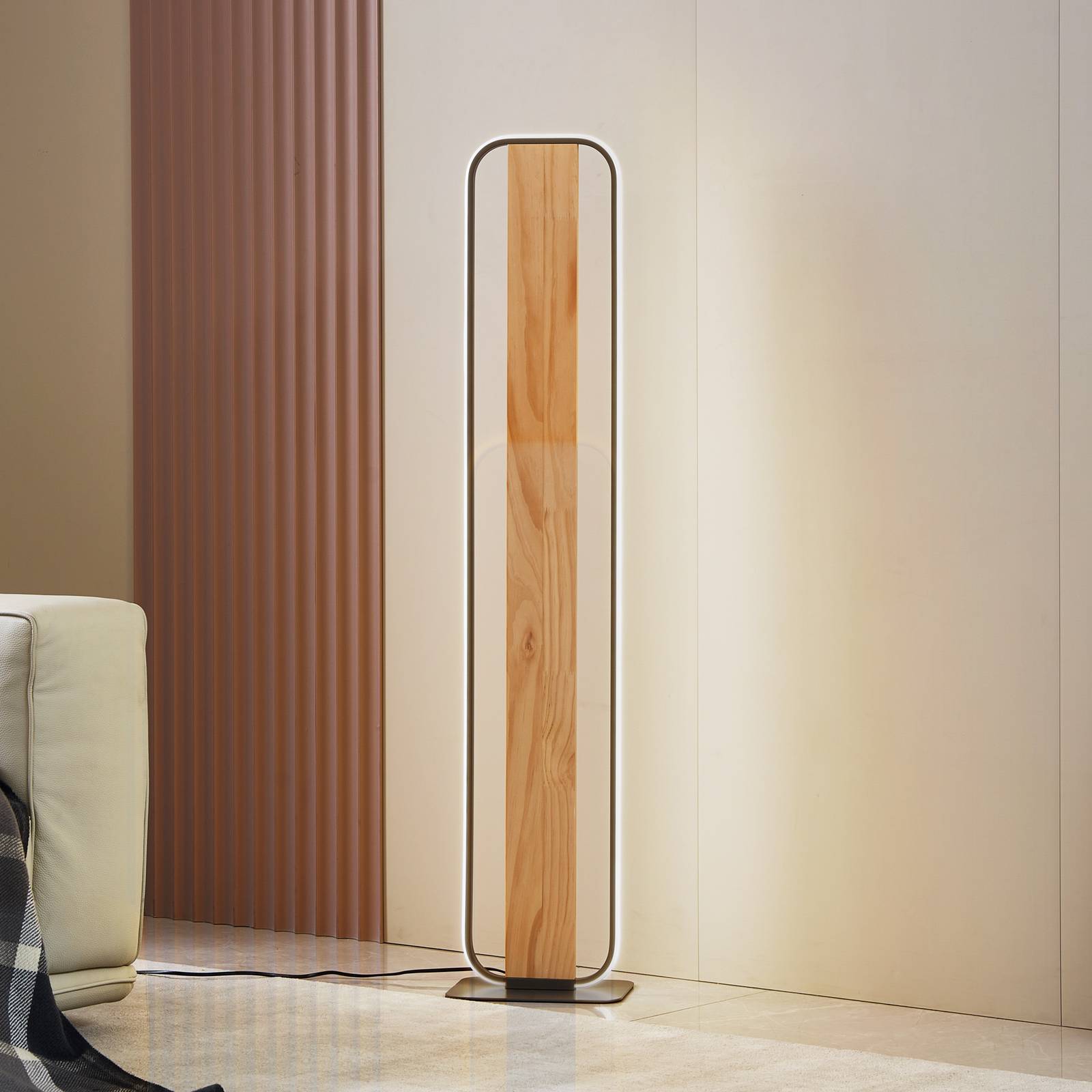 Lindby LED-Stehleuchte Romilda, grau, Holz, Höhe 122 cm Lindby LED-Stehleuchte Romilda, grau, Holz, Höhe 122 cm von LINDBY