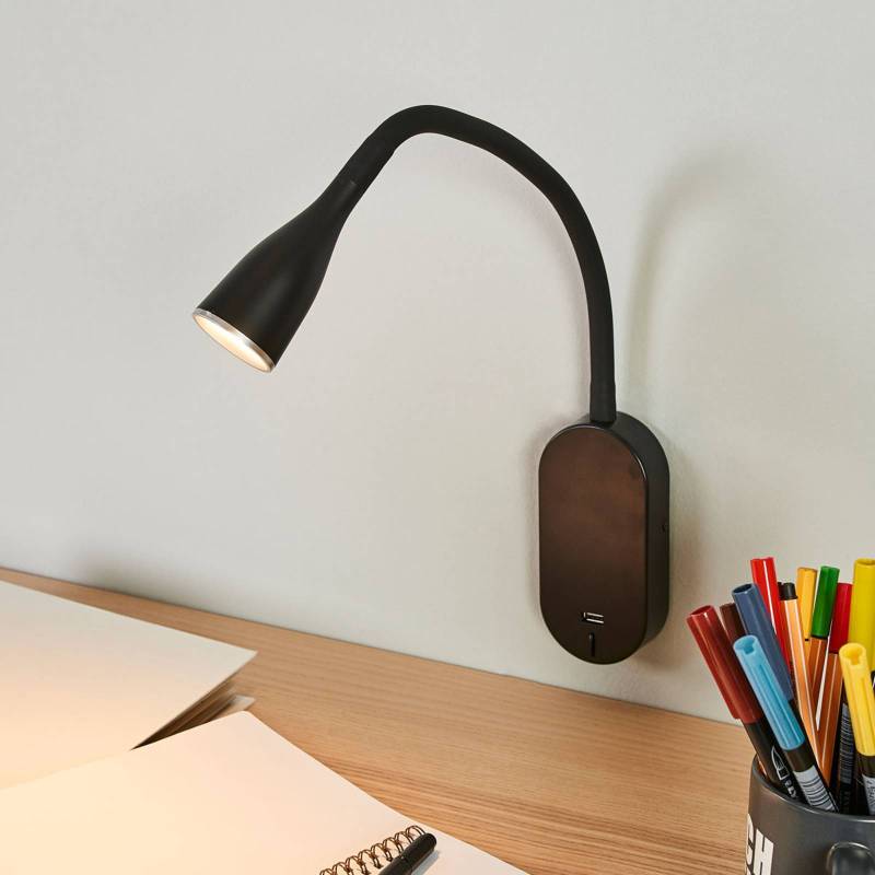 Lindby LED-Wandlampe Enna, 34 cm, schwarz, Schalter, USB von LINDBY