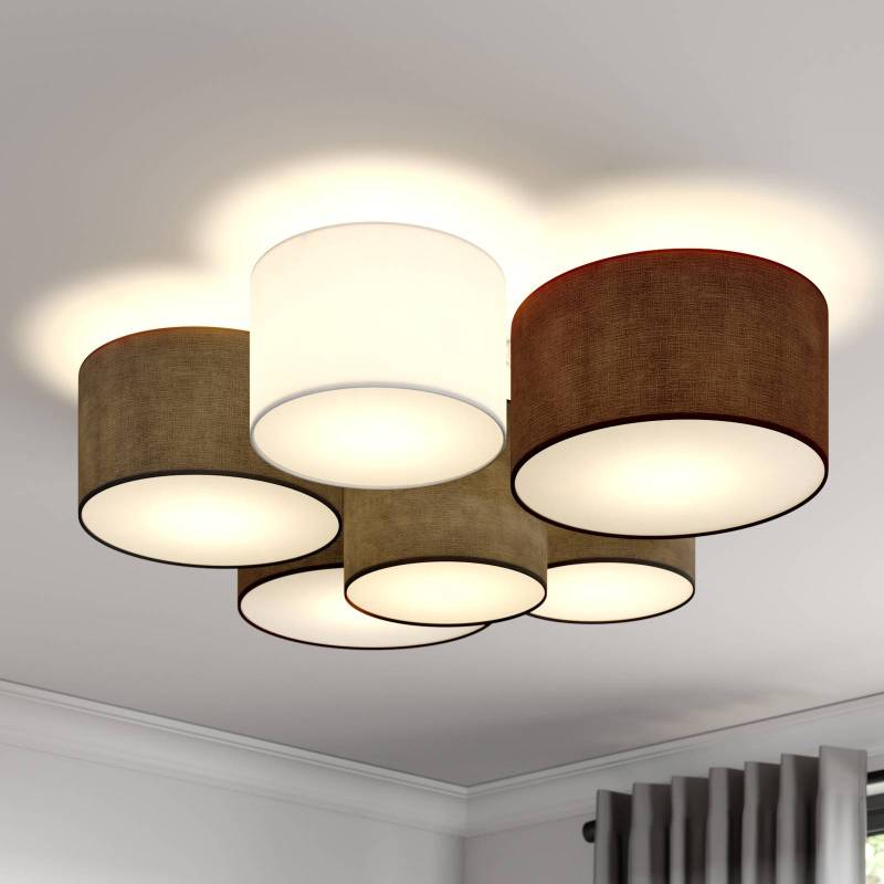 Lindby Deckenleuchte Laurenz, Ø 99 cm, 6-flg., grau/braun von LINDBY