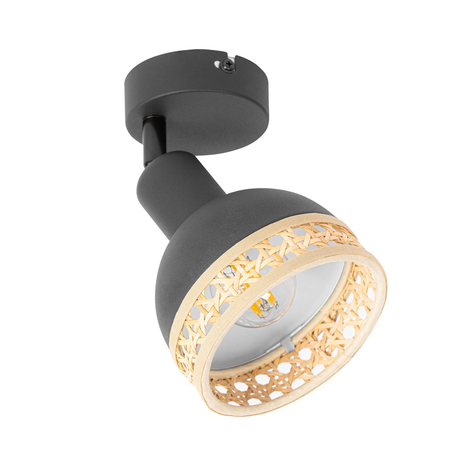 Lindby Lonnaris Spot mit Rattan, schwarz, 1-fl. Lindby Lonnaris Spot mit Rattan, schwarz, 1-fl. von LINDBY