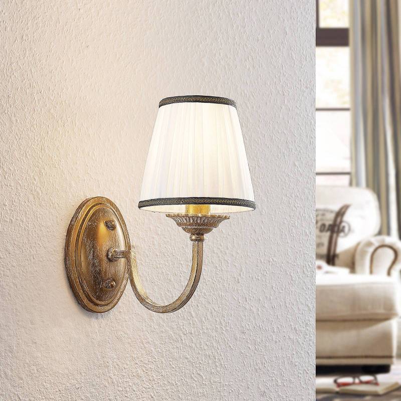 Lindby Wandleuchte Lumiel, creme/messing, Textil, 27 cm, E14 von LINDBY