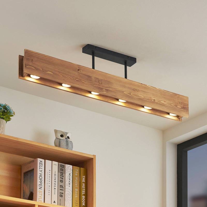 Lindby Deckenleuchte Malwin, GU10, 100 cm lang, 6-flg., Holz von LINDBY