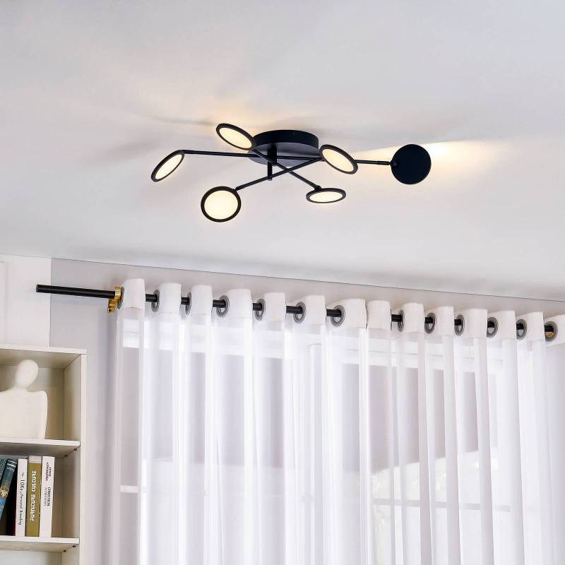 Lindby LED-Deckenleuchte Manel, schwarz, Eisen, 79 cm lang von LINDBY