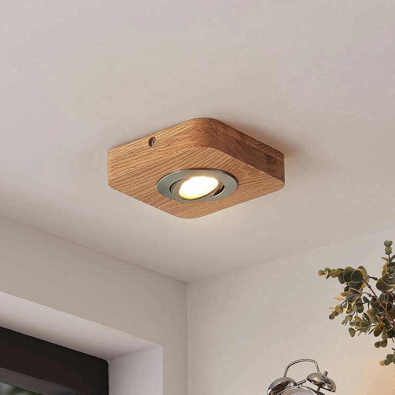 Lindby LED-Deckenleuchte Mikari, 14 cm, Holz, schwenkbar von LINDBY