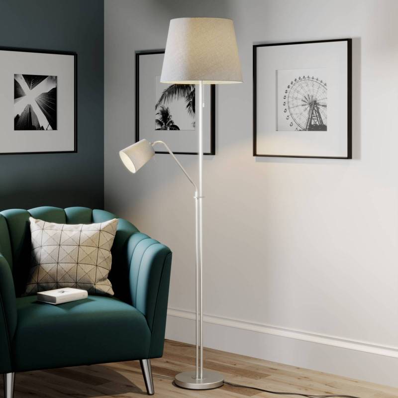 Lindby Stehleuchte Nantwin, 175 cm, grau, nickel, Textil von LINDBY