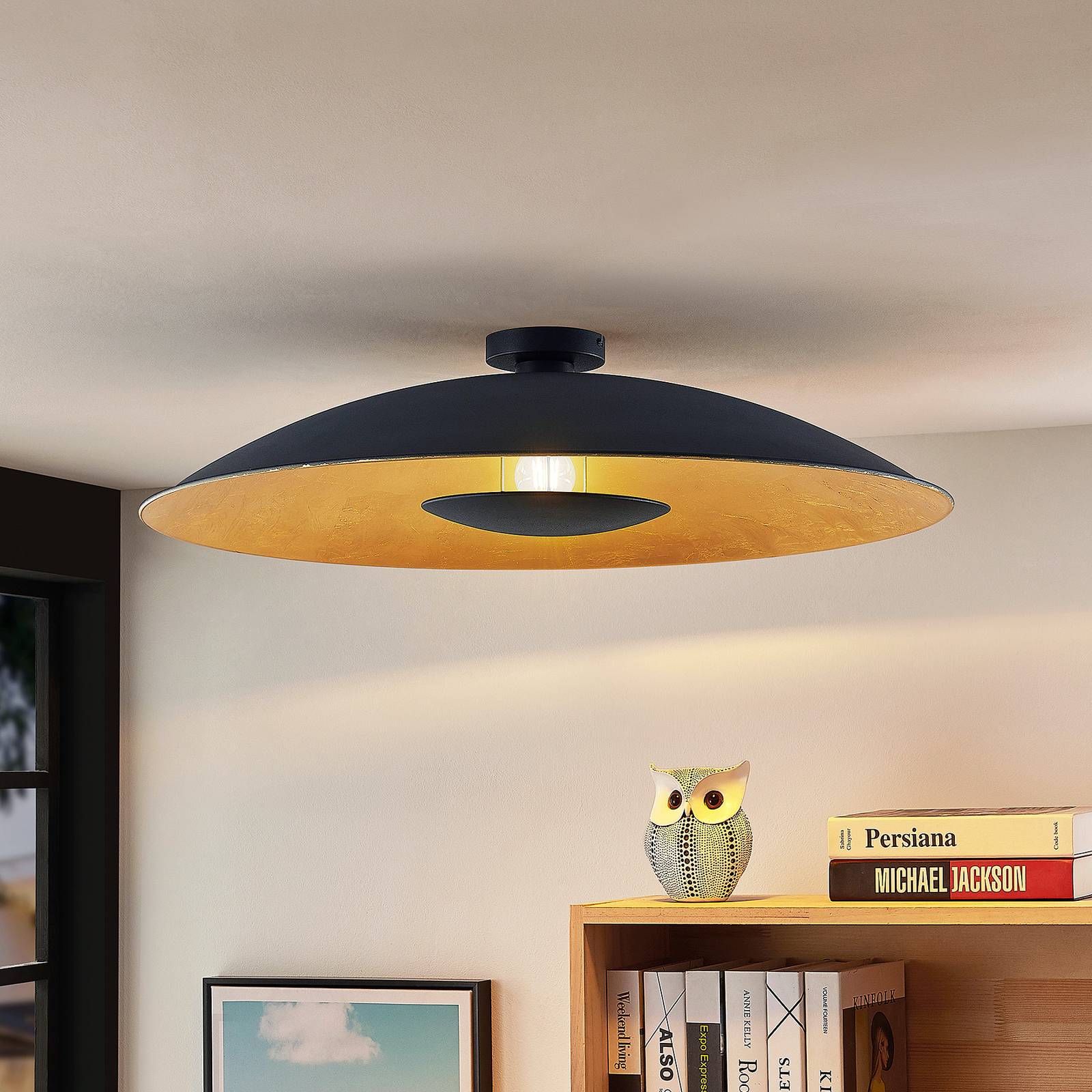 Lindby Narisara Deckenlampe, schwarz-gold, 80 cm von LINDBY