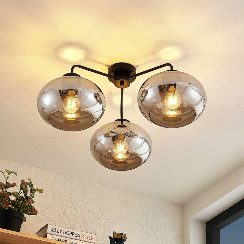 Lindby Deckenleuchte Navidia, Ø 67 cm, schwarz, Rauchglas von LINDBY