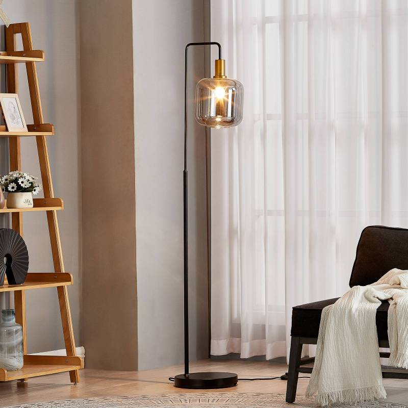 Lindby Stehlampe Nimbora, 150 cm, schwarz, Glas, Metall von LINDBY