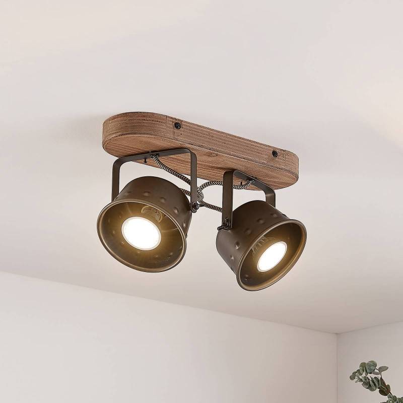Lindby Deckenstrahler Rubinjo, 31 cm, 2-flg., Holz, GU10 von LINDBY