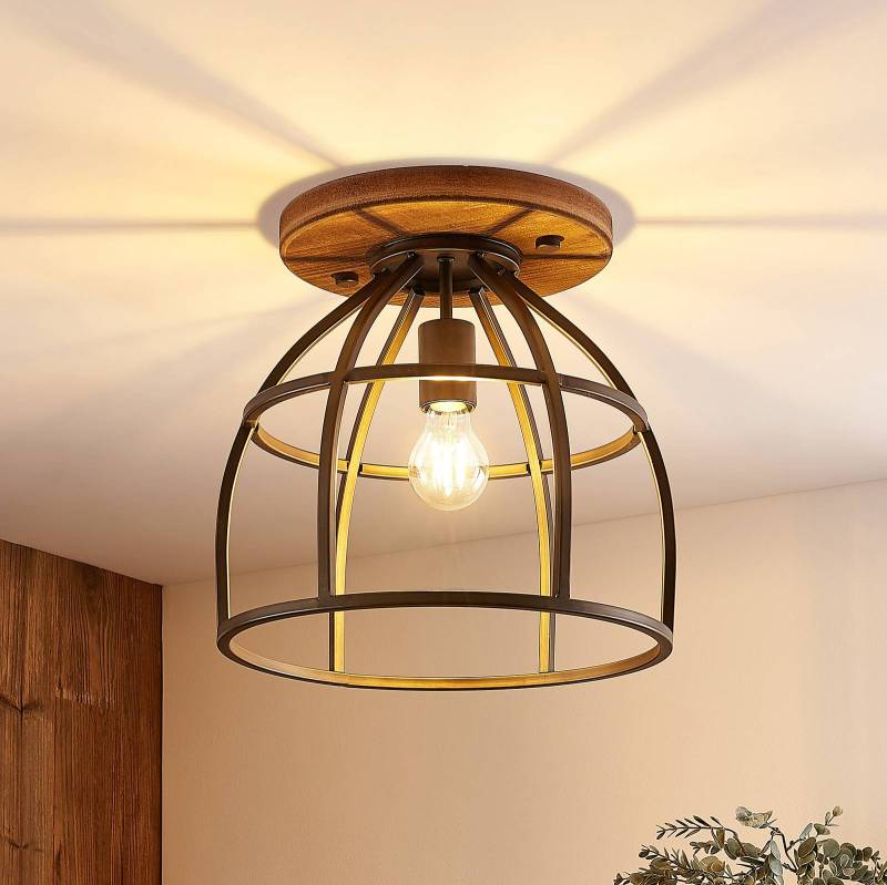 Lindby Deckenstrahler Rutger, Ø 34 cm, Holz, Käfig, E27 von LINDBY