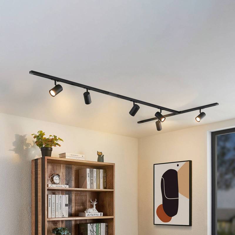 Lindby Schienensystem Linaro, GU10, 6-flg., schwarz, T-Form von LINDBY