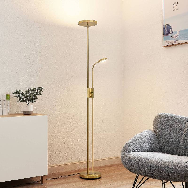 Lindby LED-Stehleuchte Seppa, rund, messing, Metall, 180cm von LINDBY