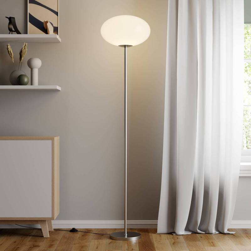 Lindby Stehlampe Sonika, 175 cm, nickelfarben, Glas, E27 von LINDBY
