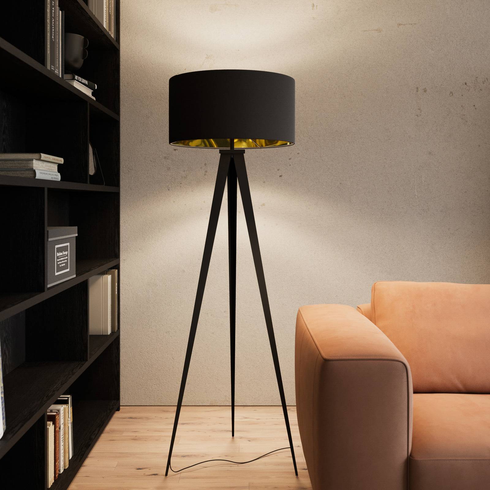 Lindby Stehlampe Benik, Tripod, Textil, schwarz/gold, 153cm Lindby Stehlampe Benik, Tripod, Textil, schwarz/gold, 153cm von LINDBY