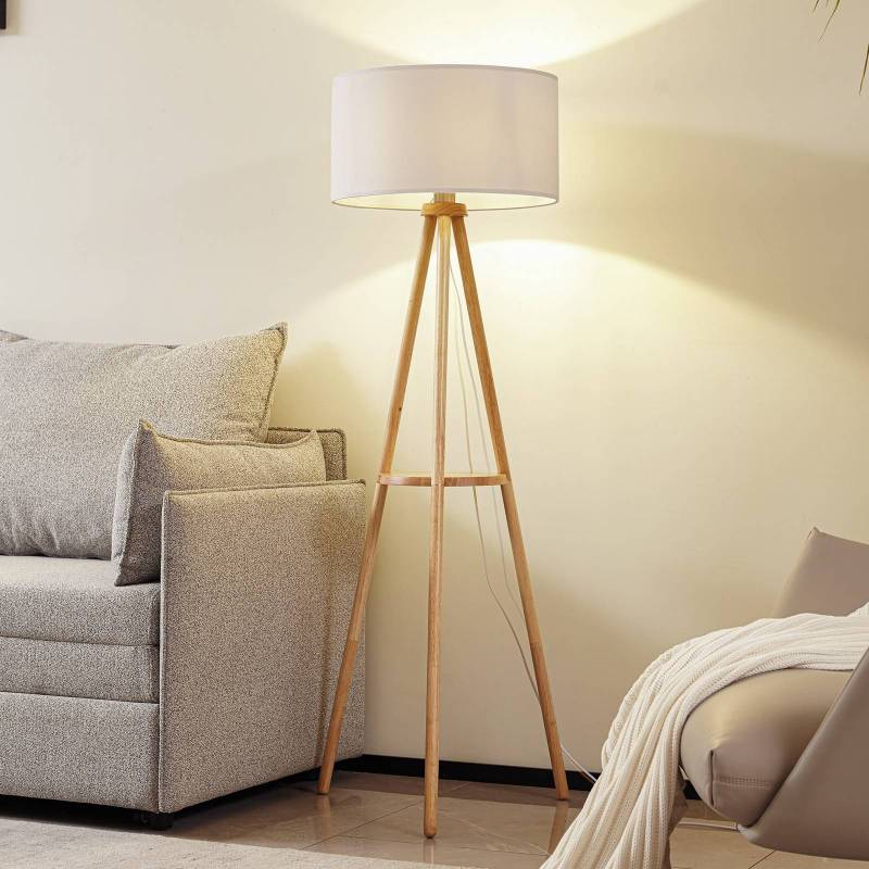 Lindby Stehleuchte Adamio, Ø 45,5 cm, weiß, Textil, Tripod von LINDBY