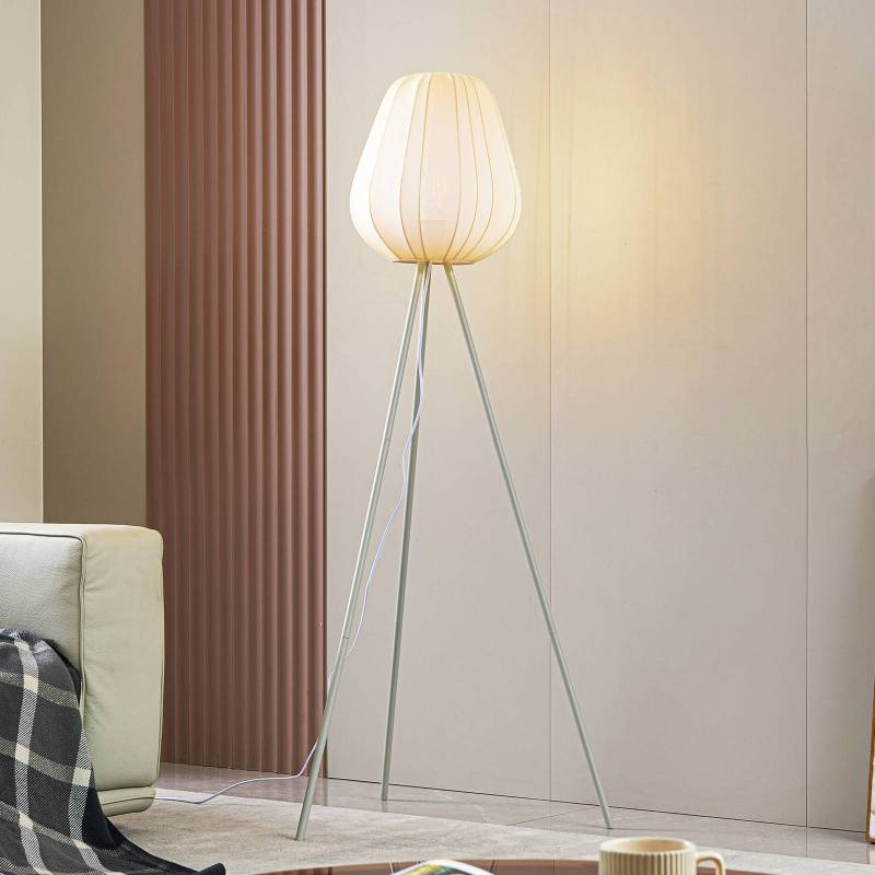Lindby Stehleuchte Helin, beige, Textil, Tripod, 144 cm, E27 von LINDBY